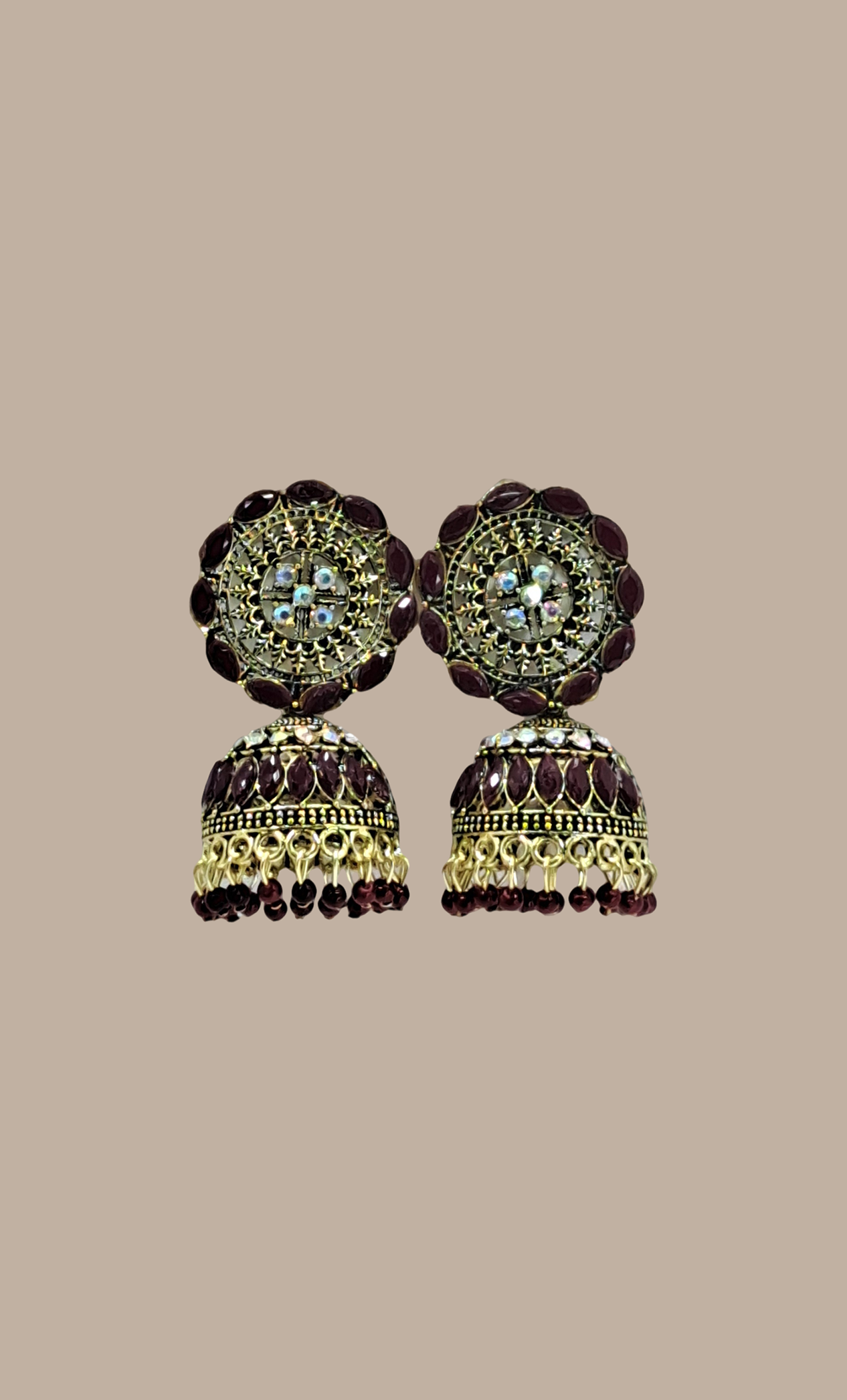 Maroon Jumki Earrings