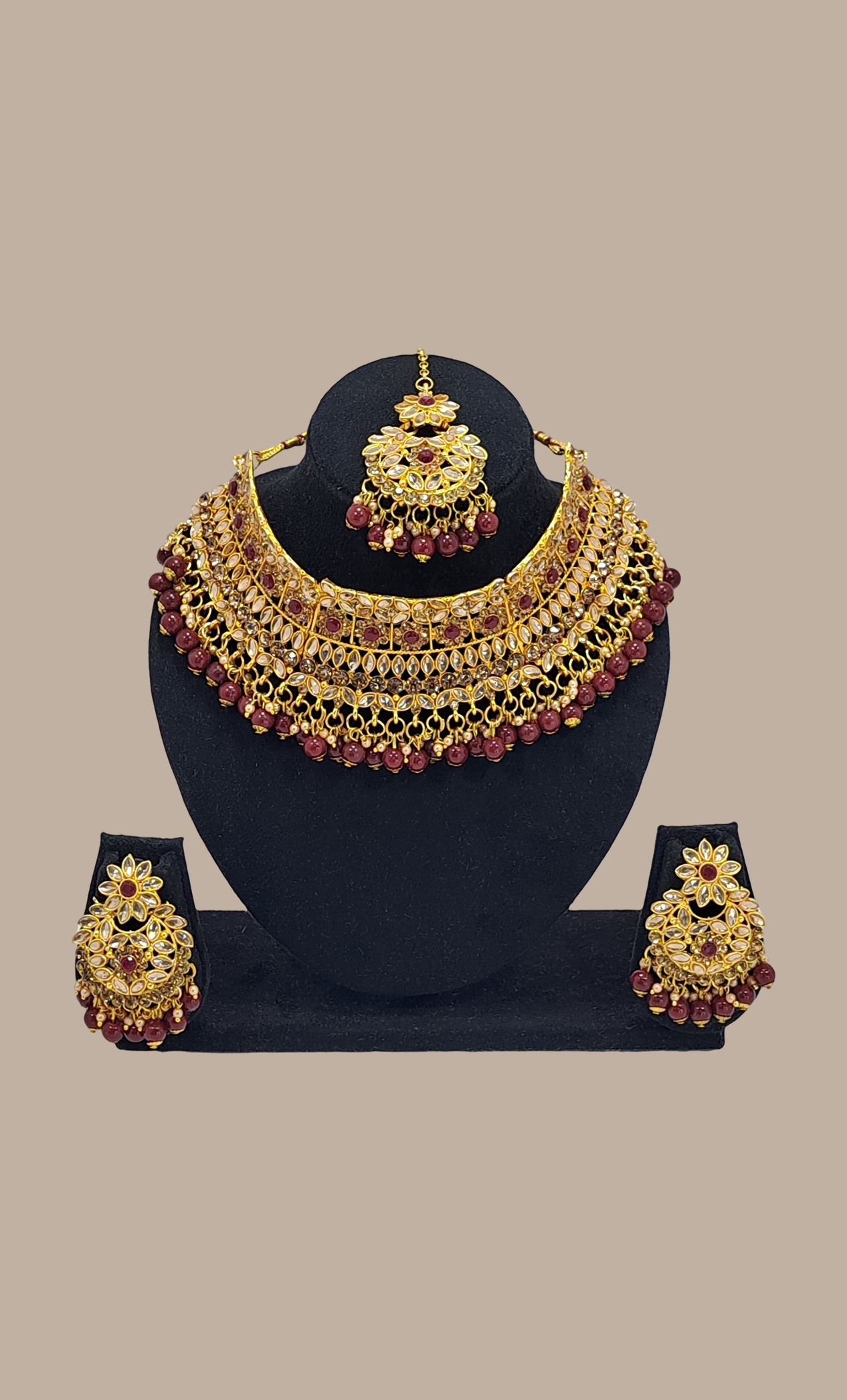 Deep Maroon Stone Work Chocker Set