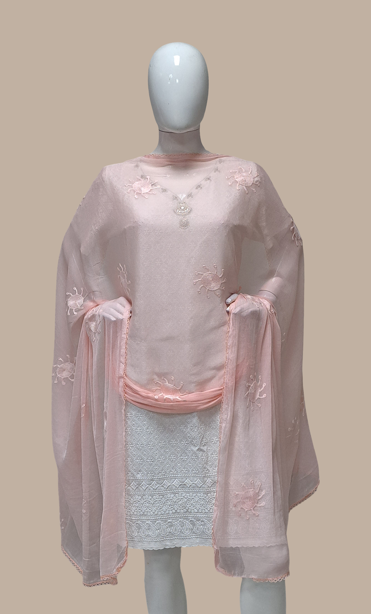 Light Peach Embroidered Dupatta