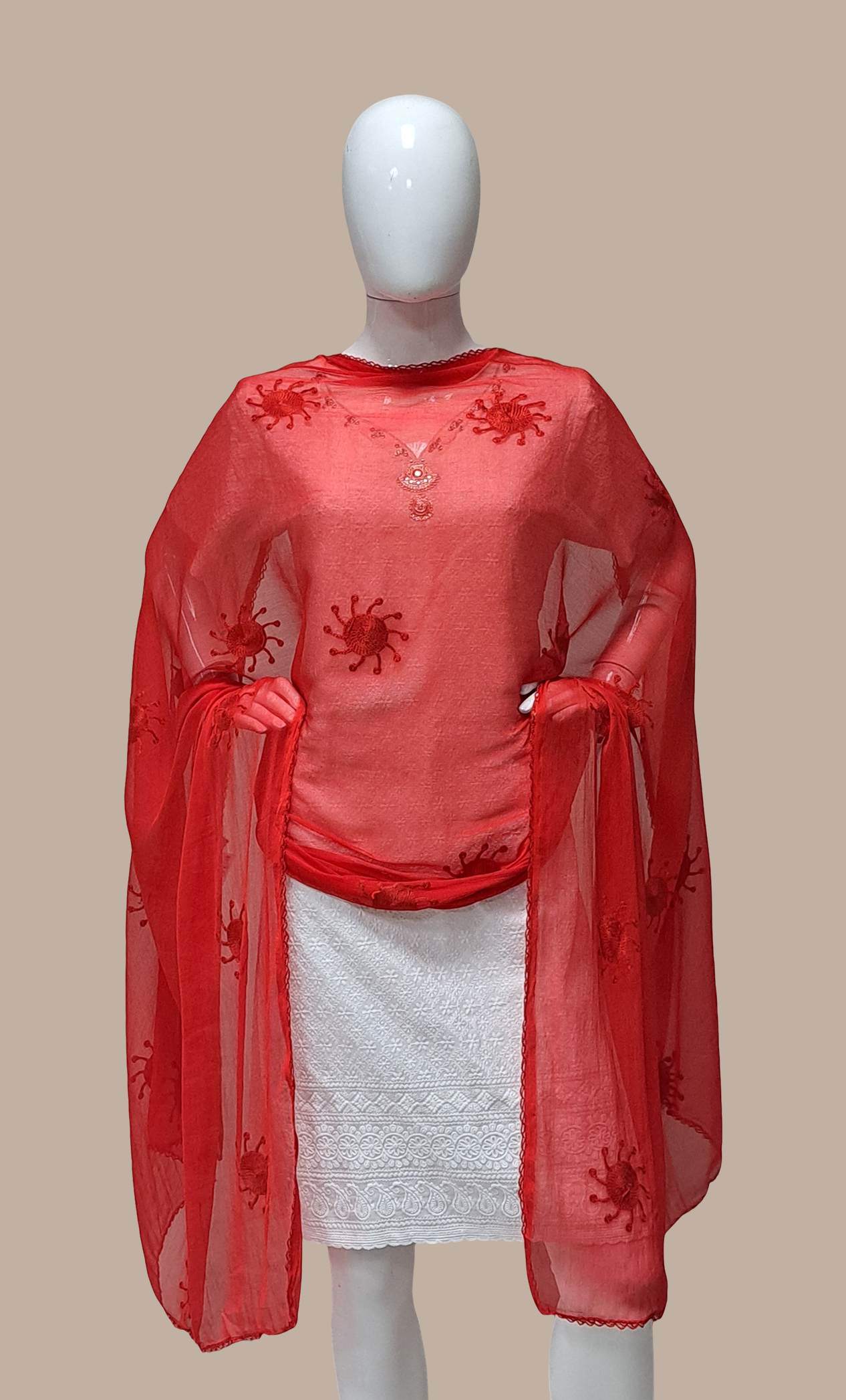 Red Embroidered Dupatta