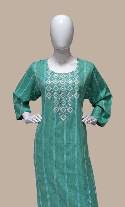 Aqua Green Embroidered Kurti Top