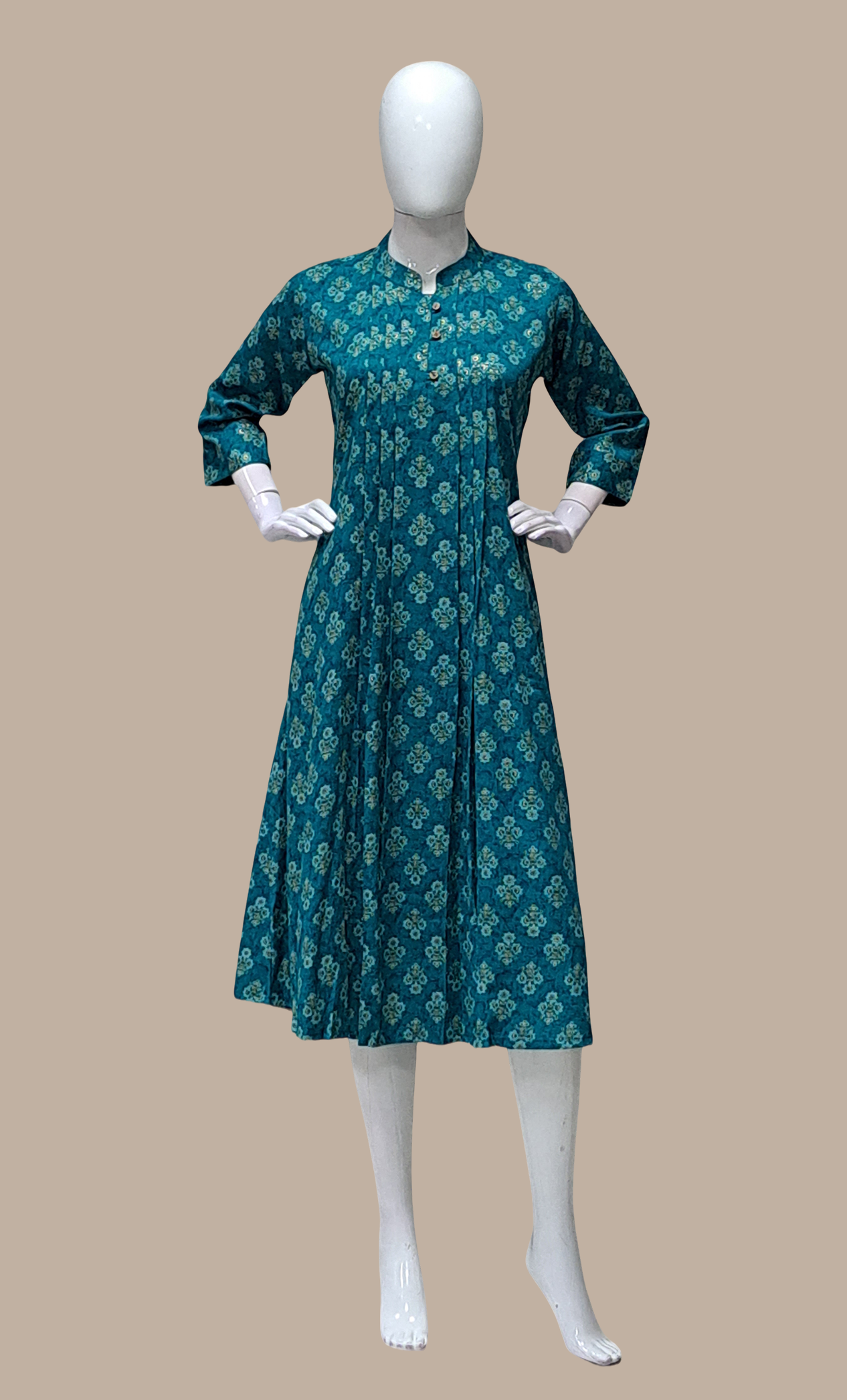 Deep Teal Green Printed Kurti Dress