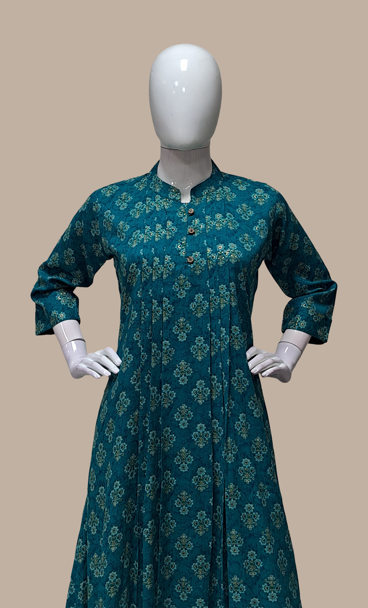 Deep Teal Green Printed Kurti Dress