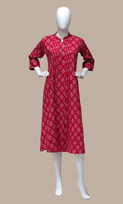 Deep Cerise Printed Kurti Dress