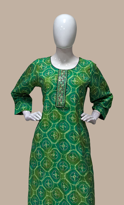 Deep Green Printed Kurti Top & Pants