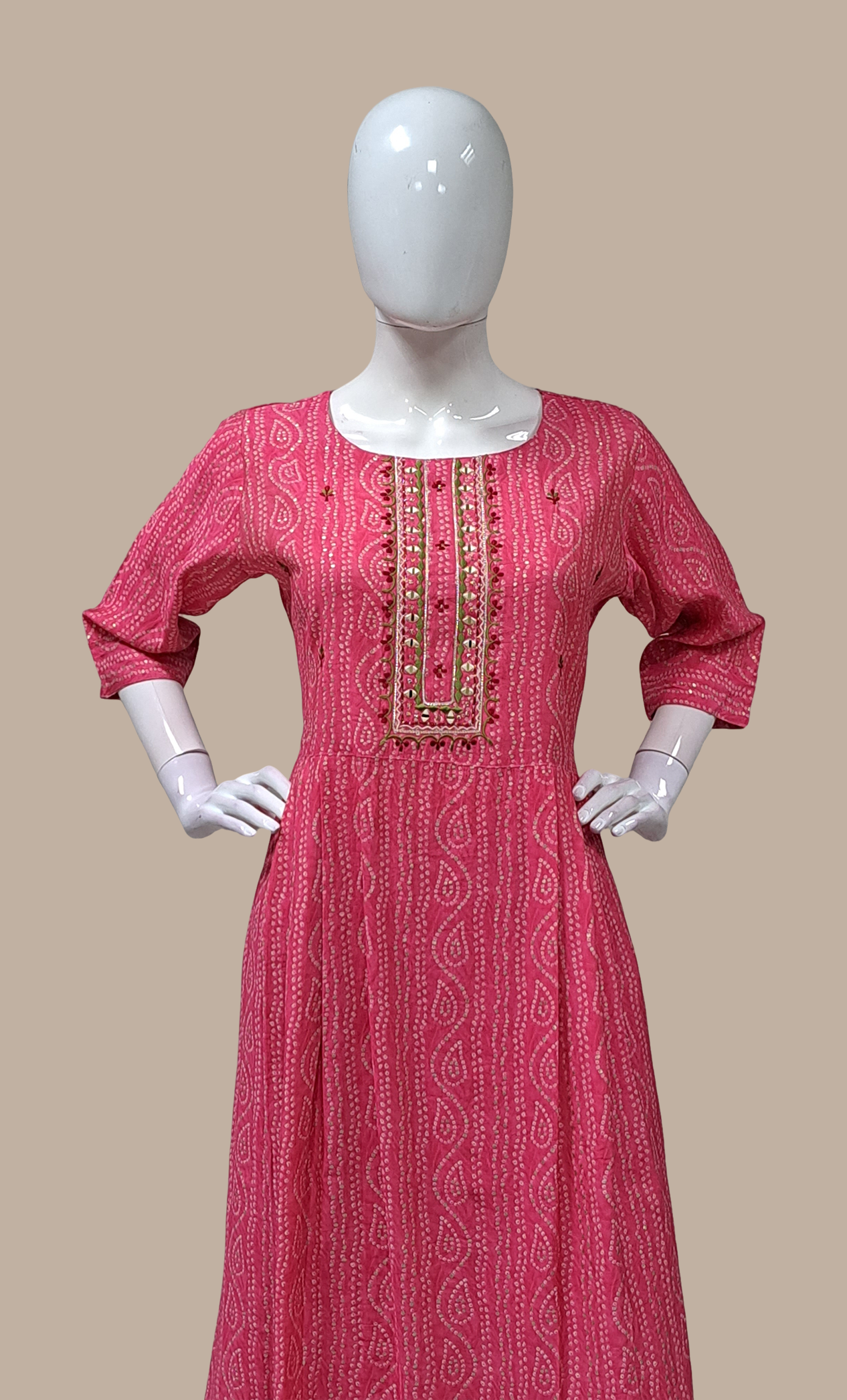 Deep Pink Printed Kurti Top & Pants