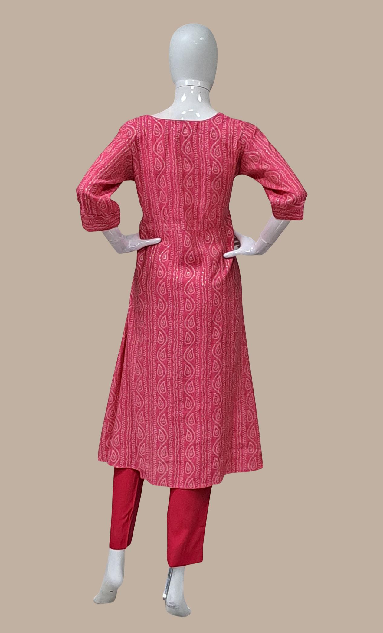 Deep Pink Printed Kurti Top & Pants