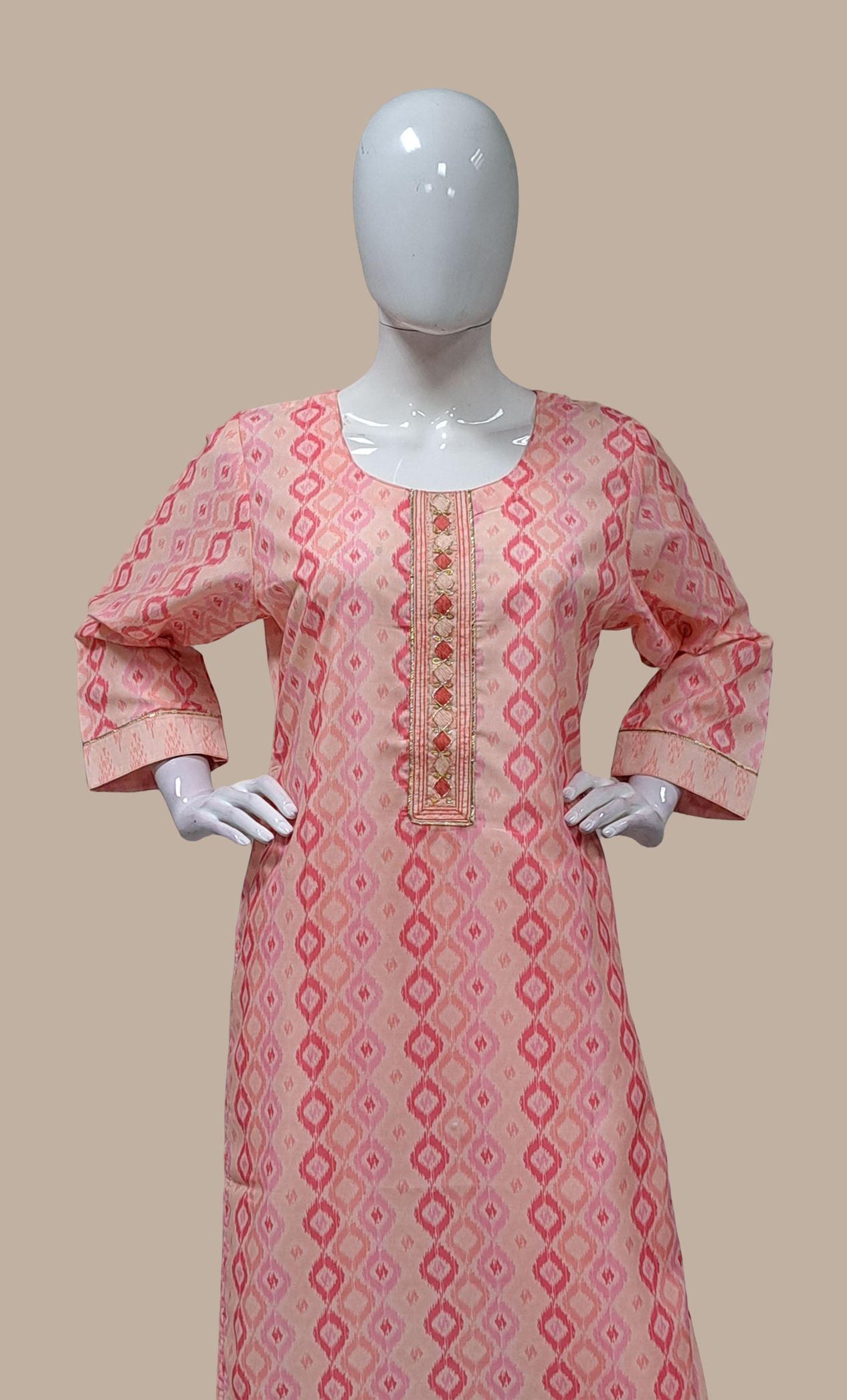 Light Peach Printed Kurti Top & Pants