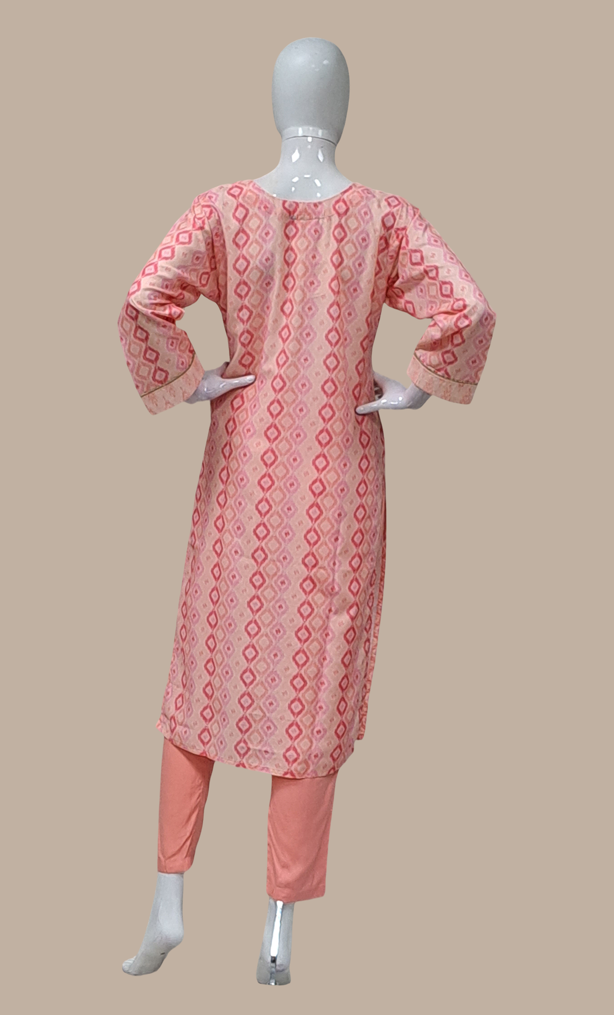 Light Peach Printed Kurti Top & Pants