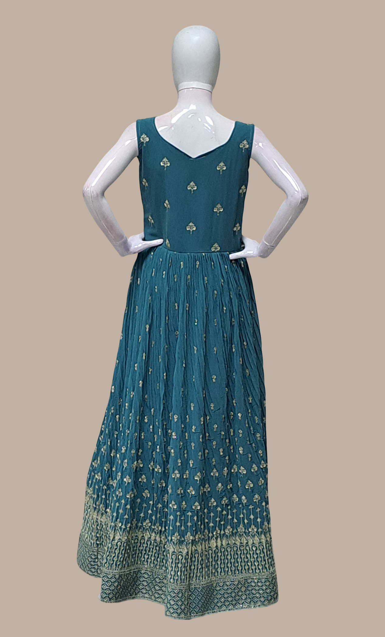 Dark Turquoise Embroidered Gown & Dupatta