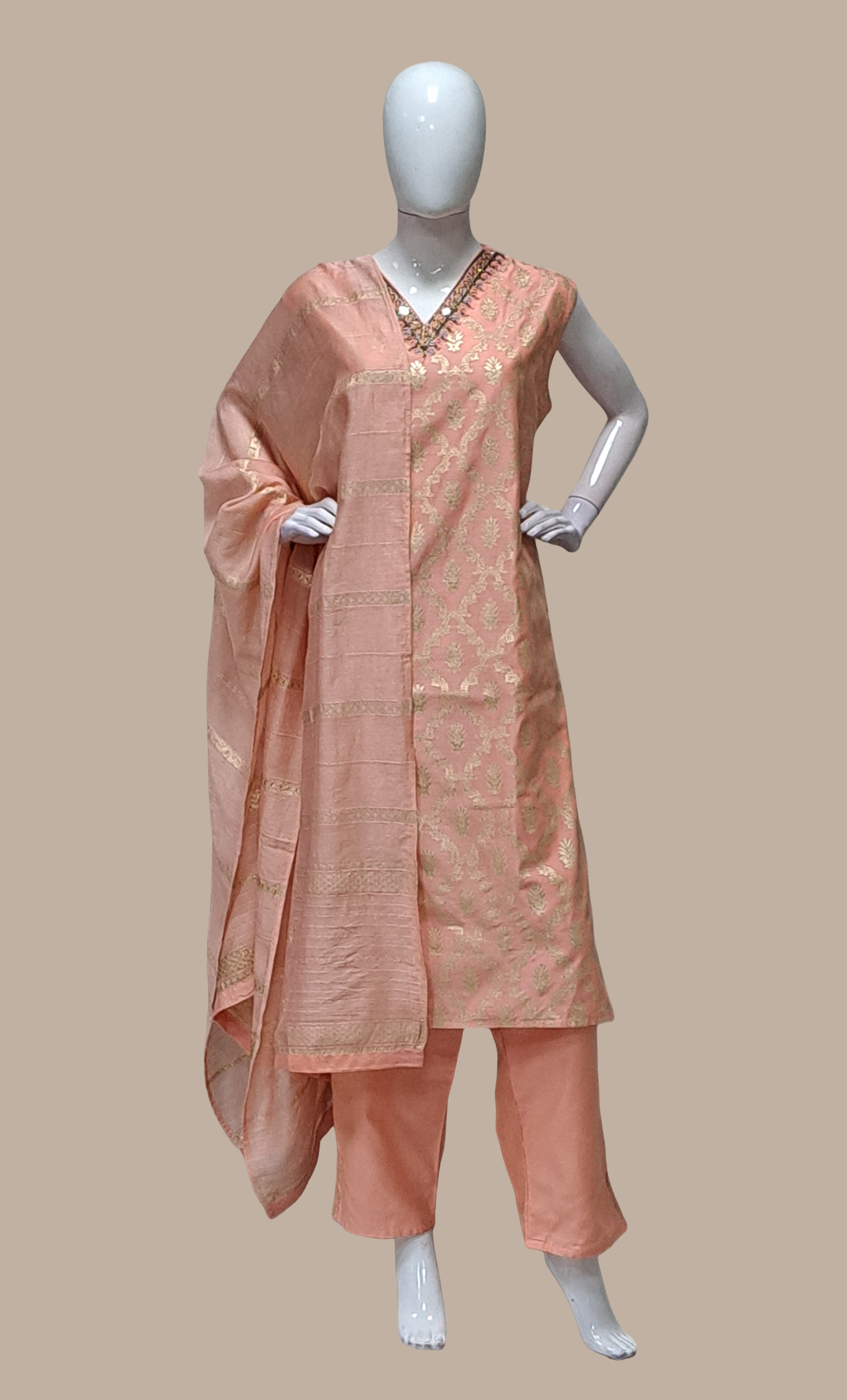 Peach Embroidered Punjabi