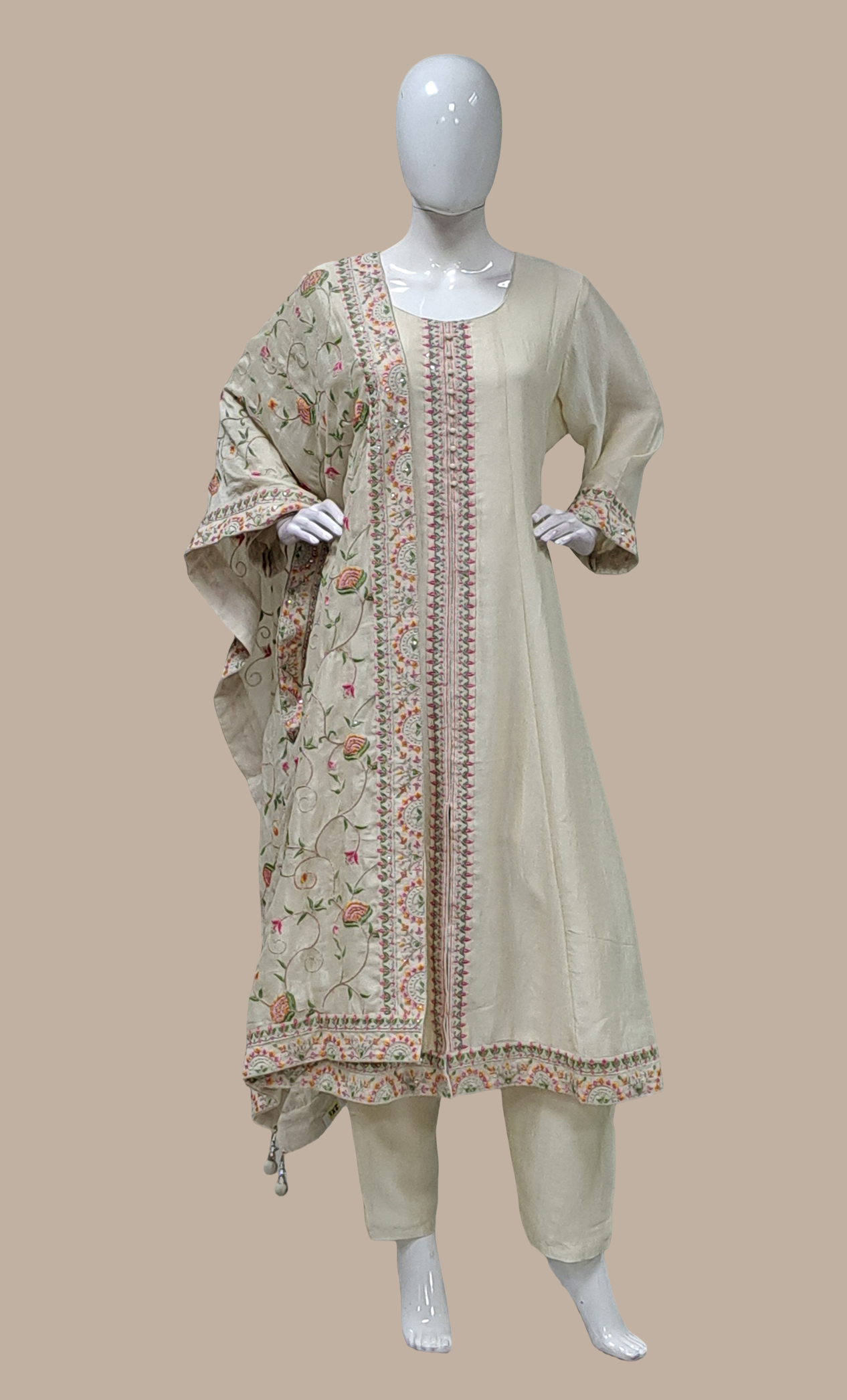 Cream Embroidered Punjabi