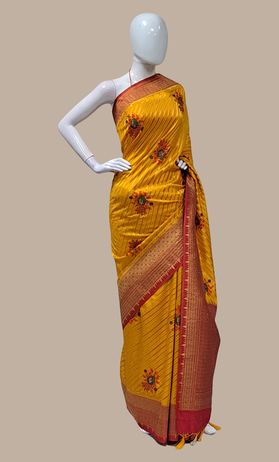 Deep Mustard Embroidered Art Silk Sari