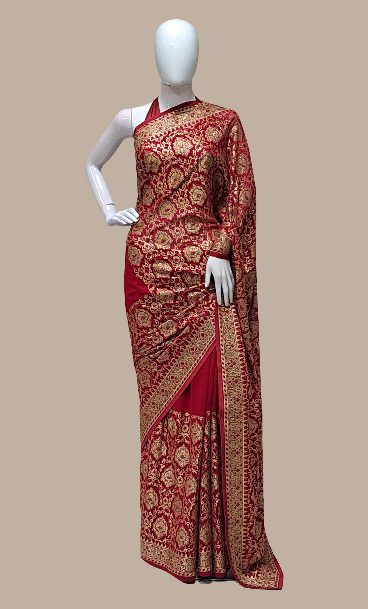 Dark Cerise Embroidered Sari