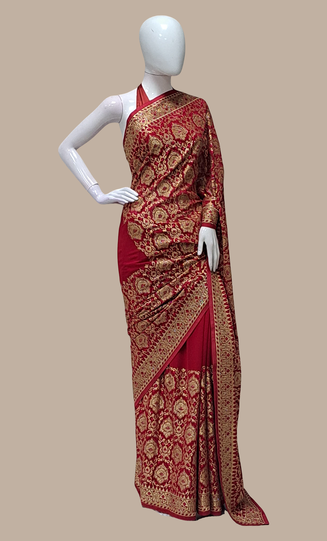 Dark Cerise Embroidered Sari