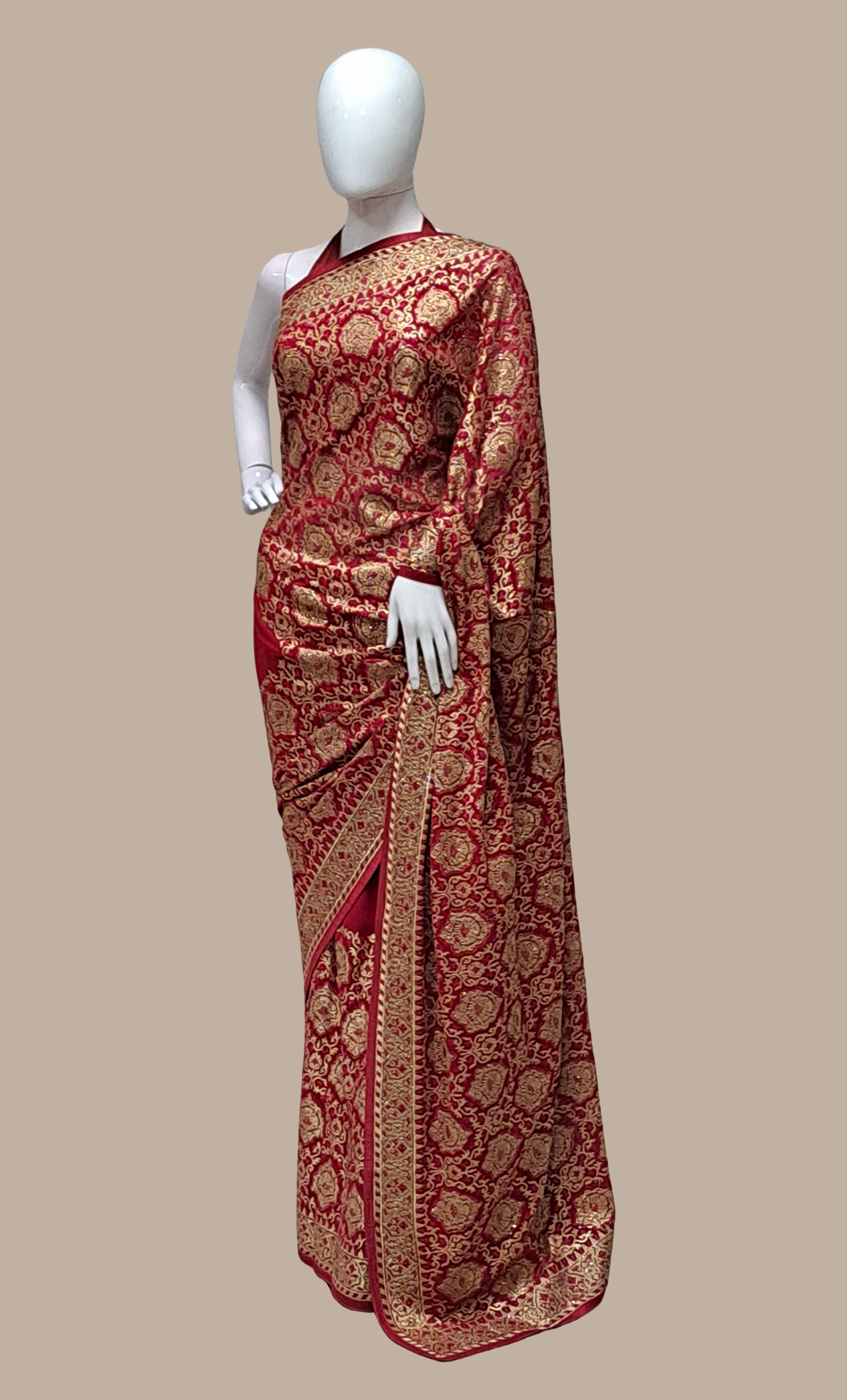 Dark Cerise Embroidered Sari