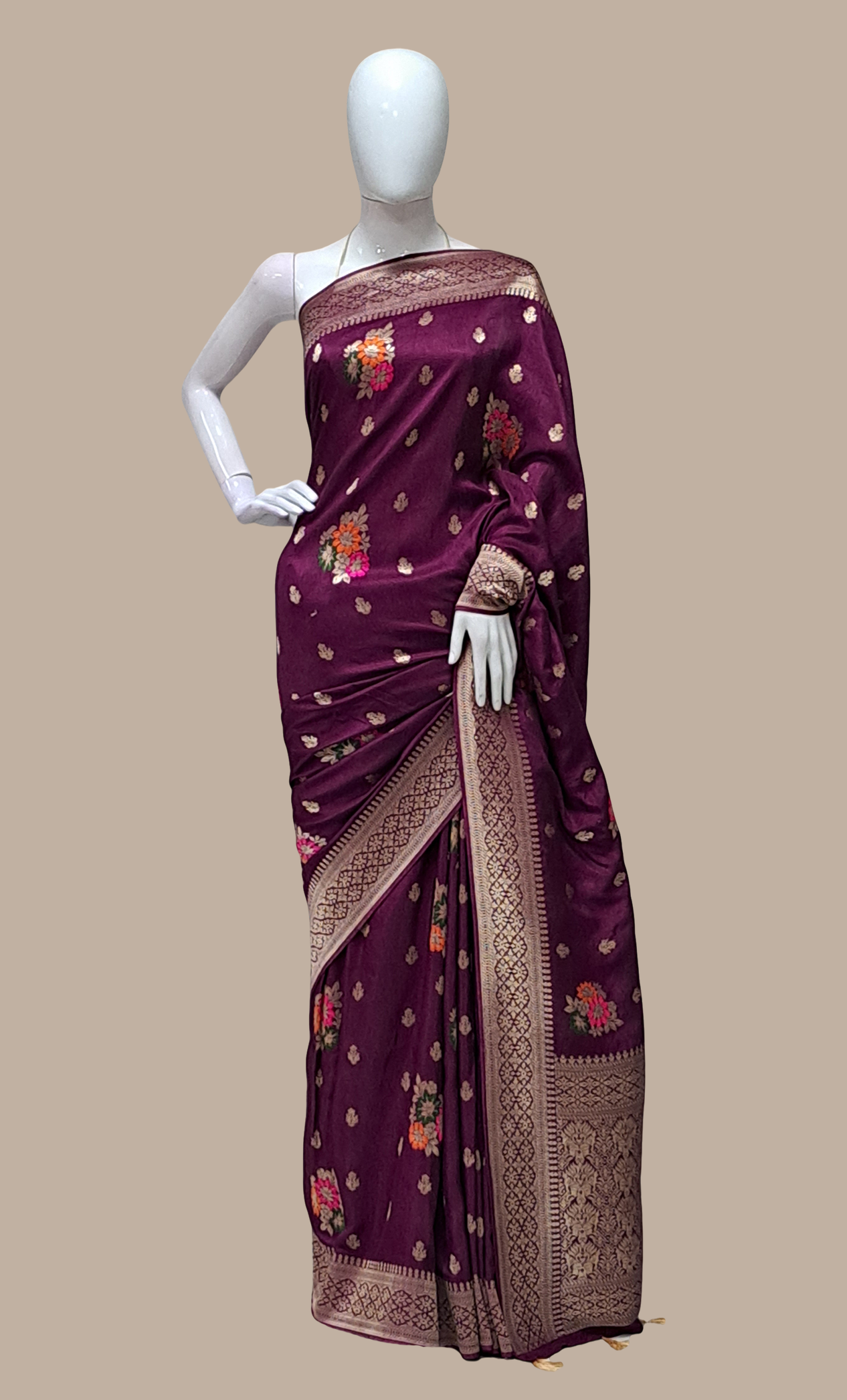 Deep Purple Embroidered Art Silk Sari