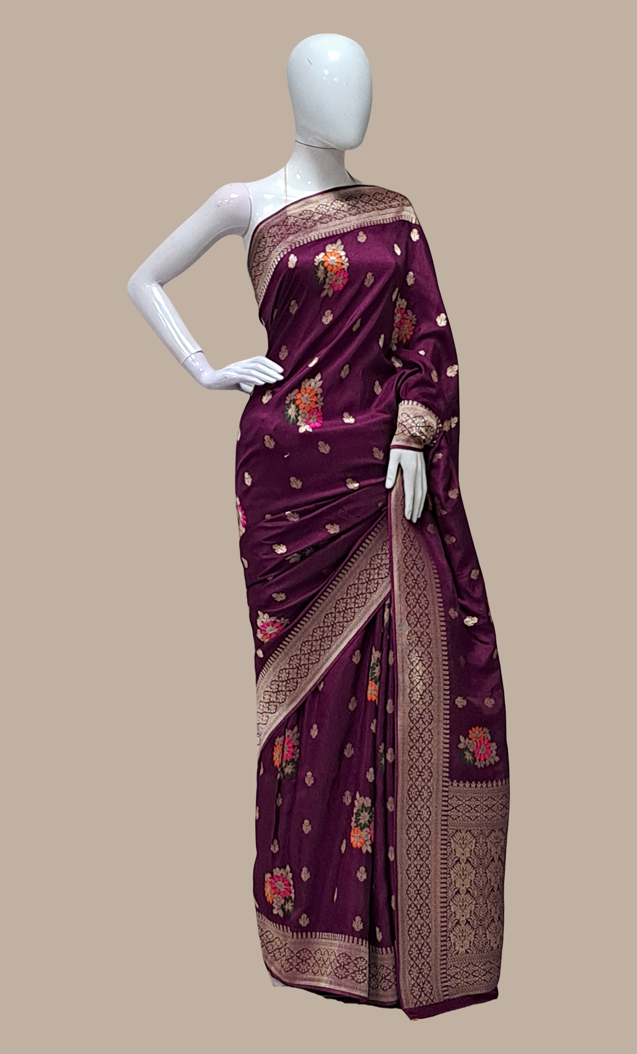 Deep Purple Embroidered Art Silk Sari