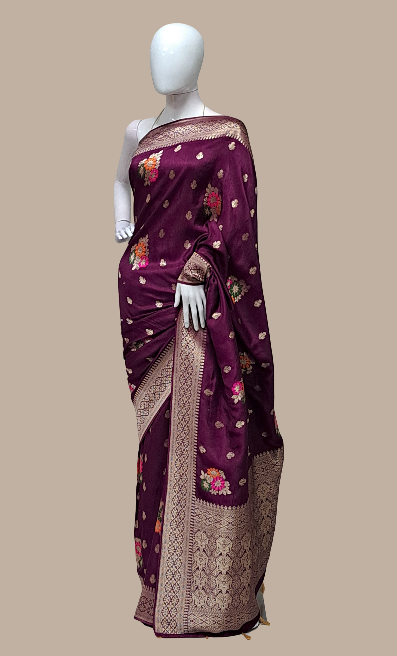 Deep Purple Embroidered Art Silk Sari