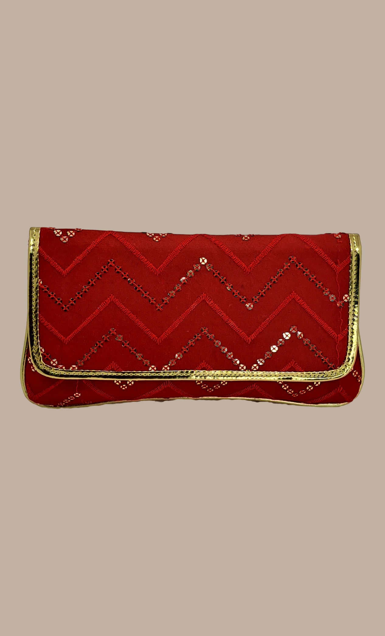 Red Embroidered Clutch