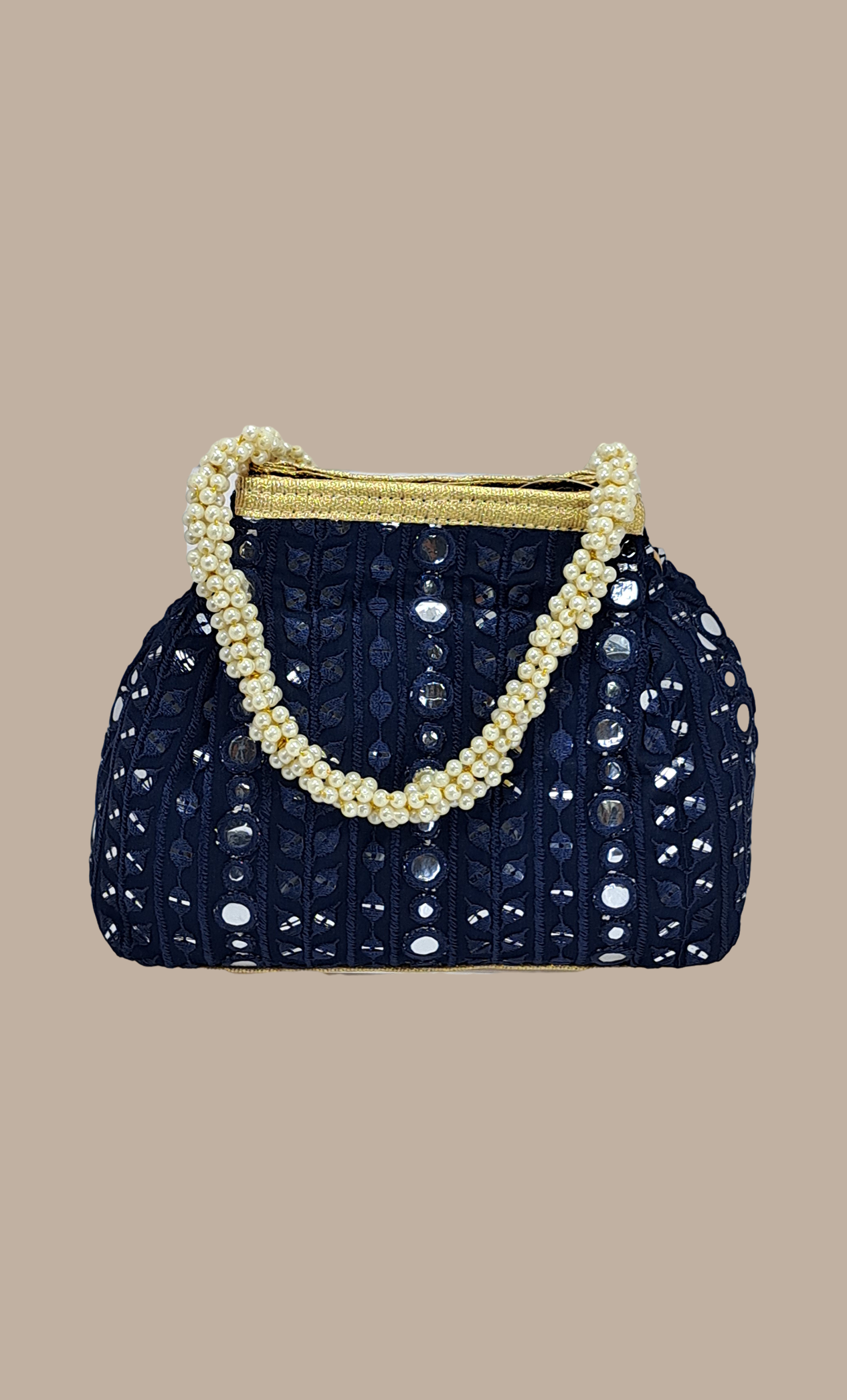 Navy Embroidered Handbag