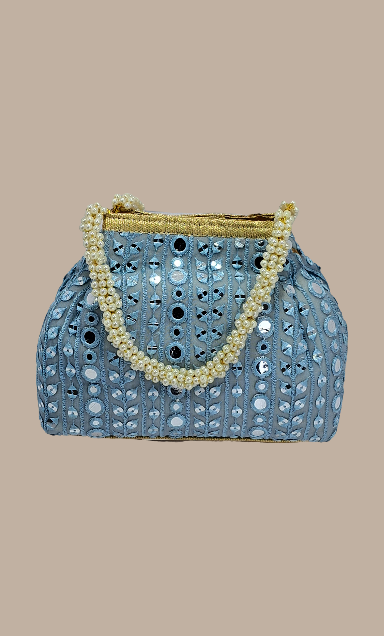 Pastel Blue Embroidered Handbag