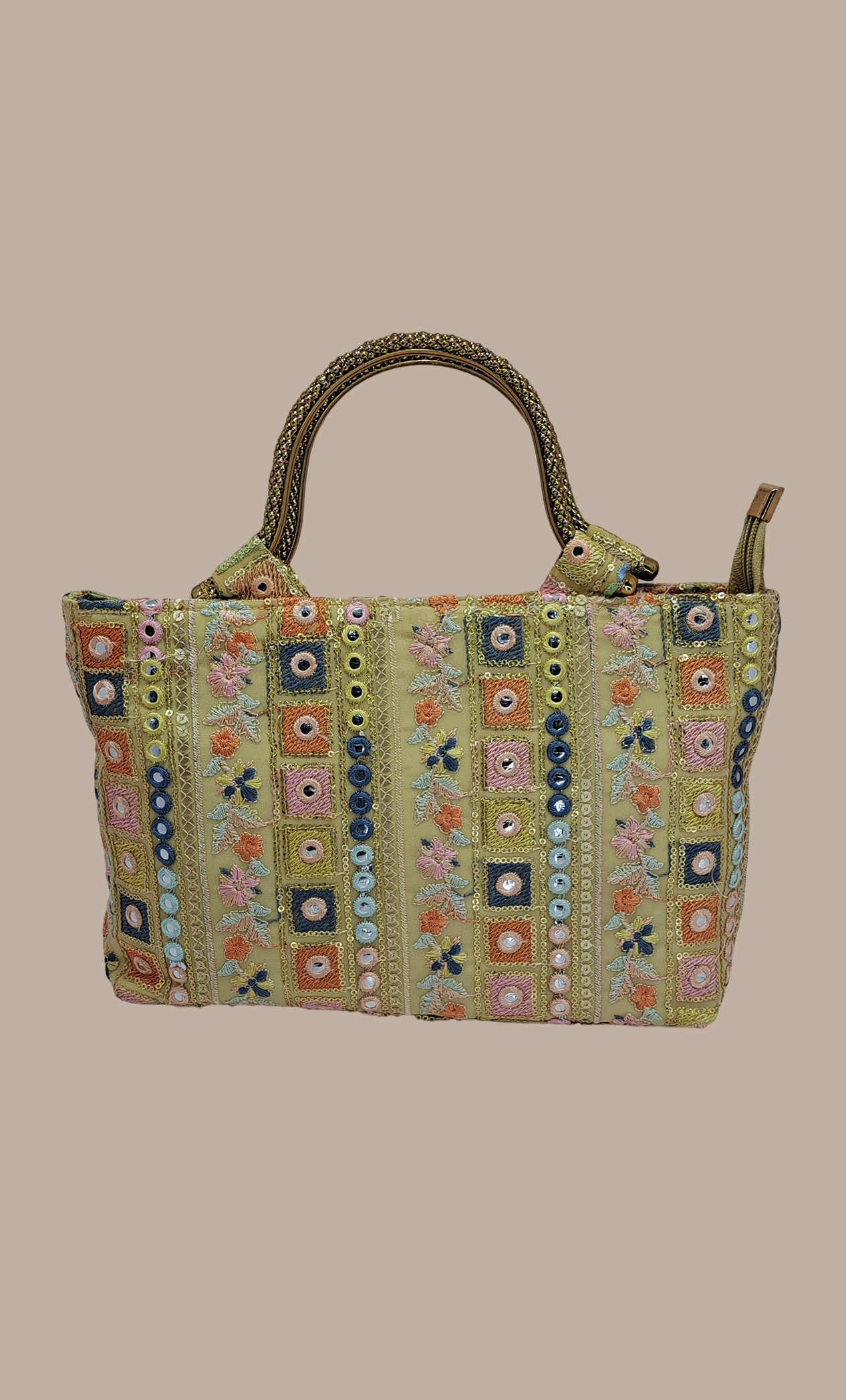 Biscuit Embroidered Handbag