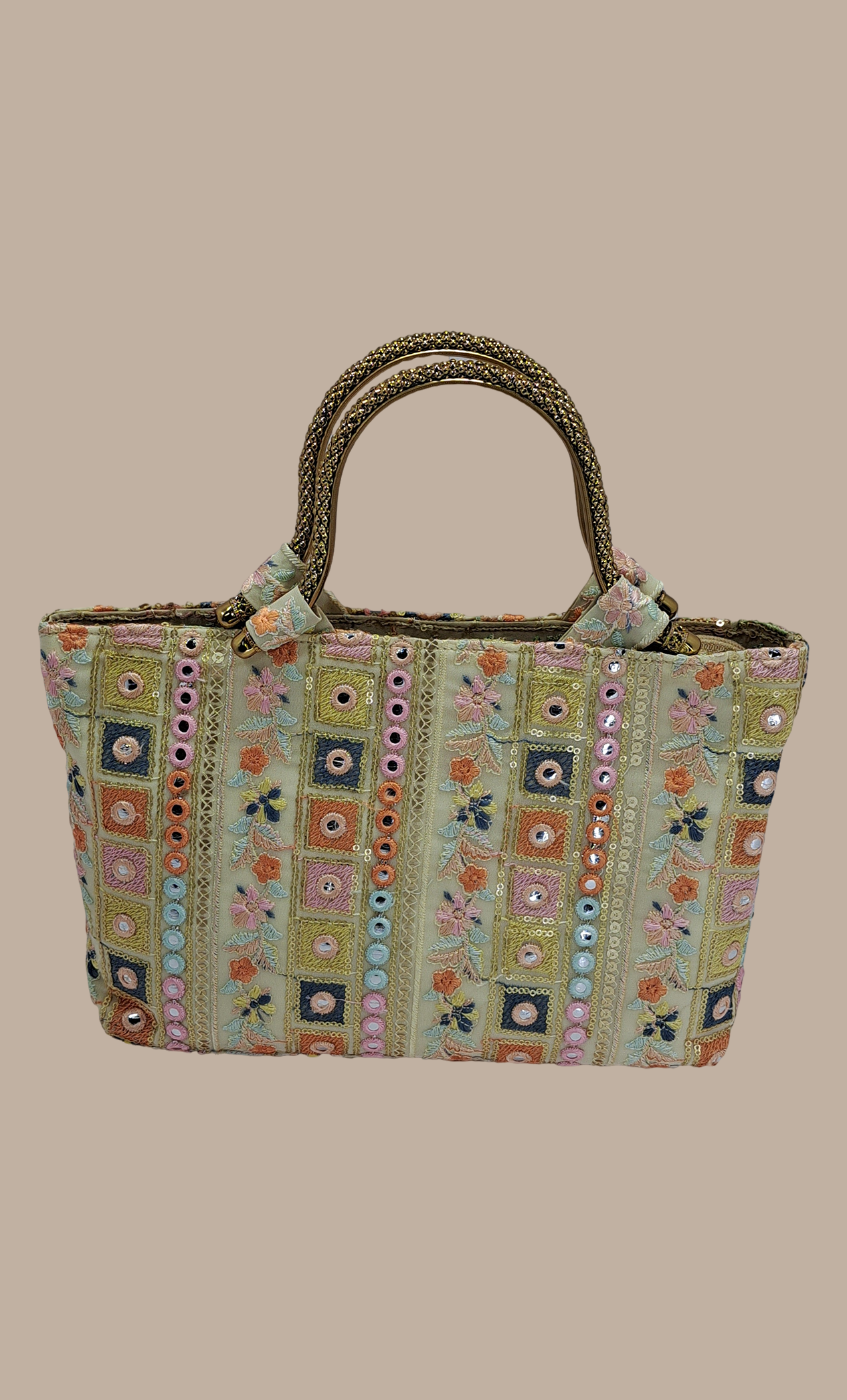 Cream Embroidered Handbag