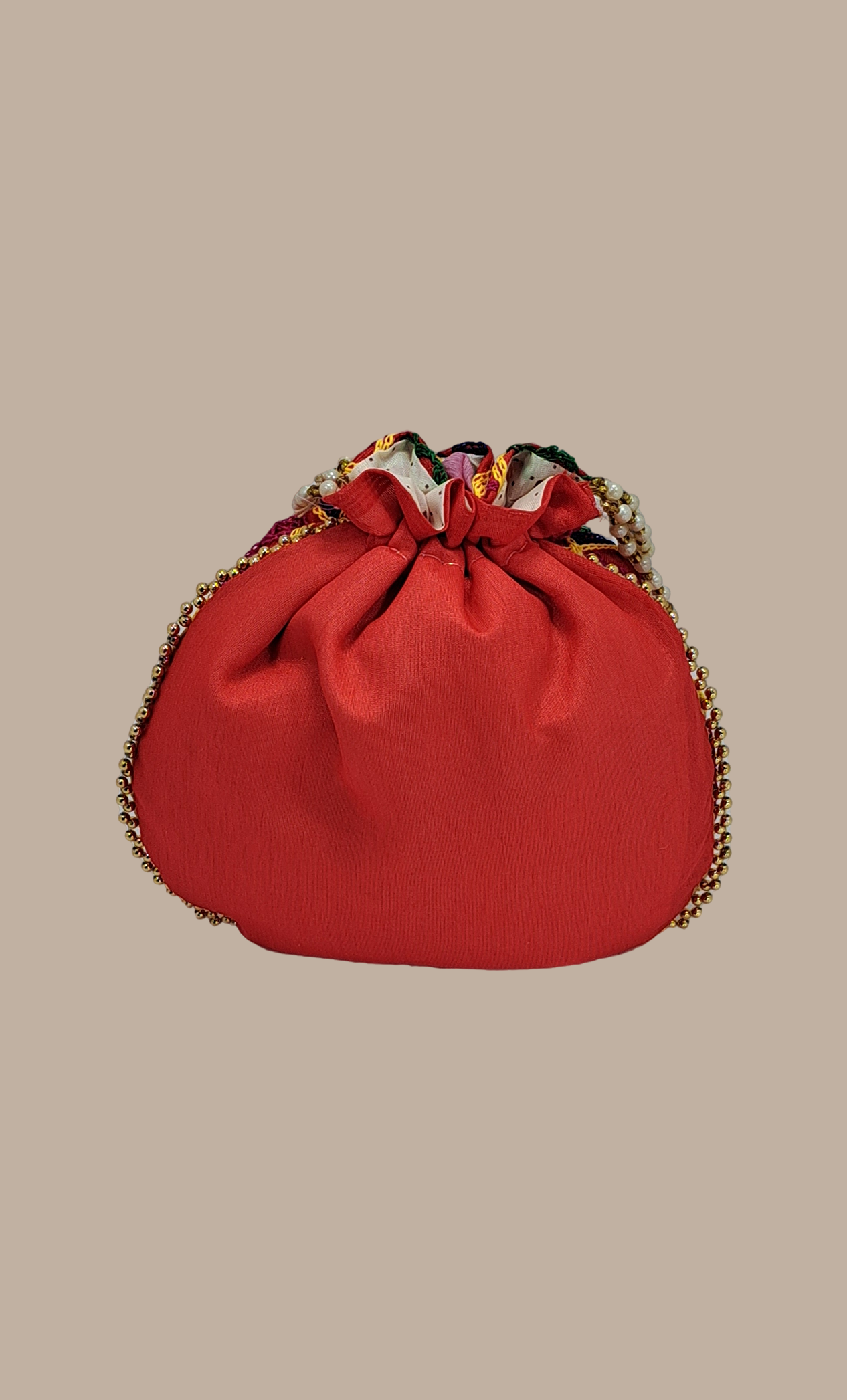 Red Embroidered Pouch Bag