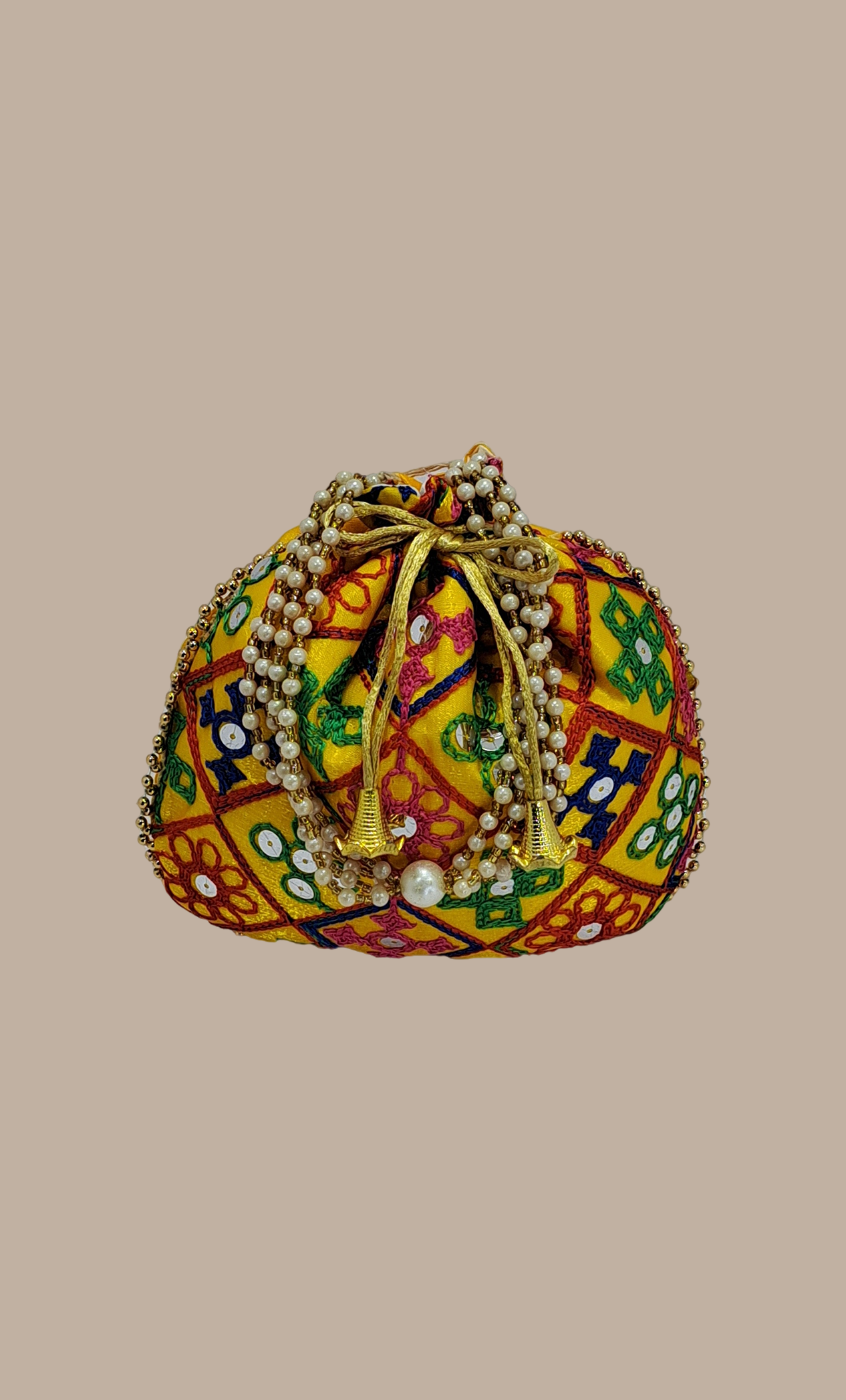 Canary Yellow Embroidered Pouch Bag