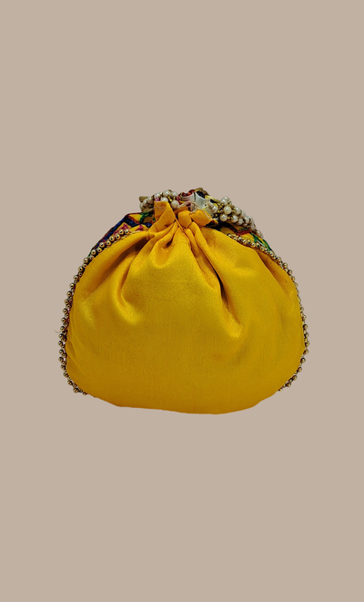 Canary Yellow Embroidered Pouch Bag