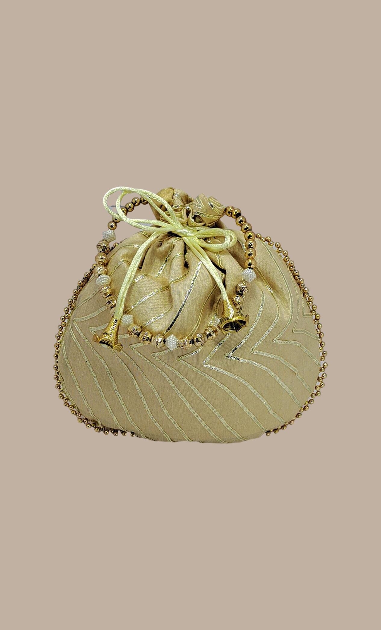 Beige Embroidered Pouch Bag