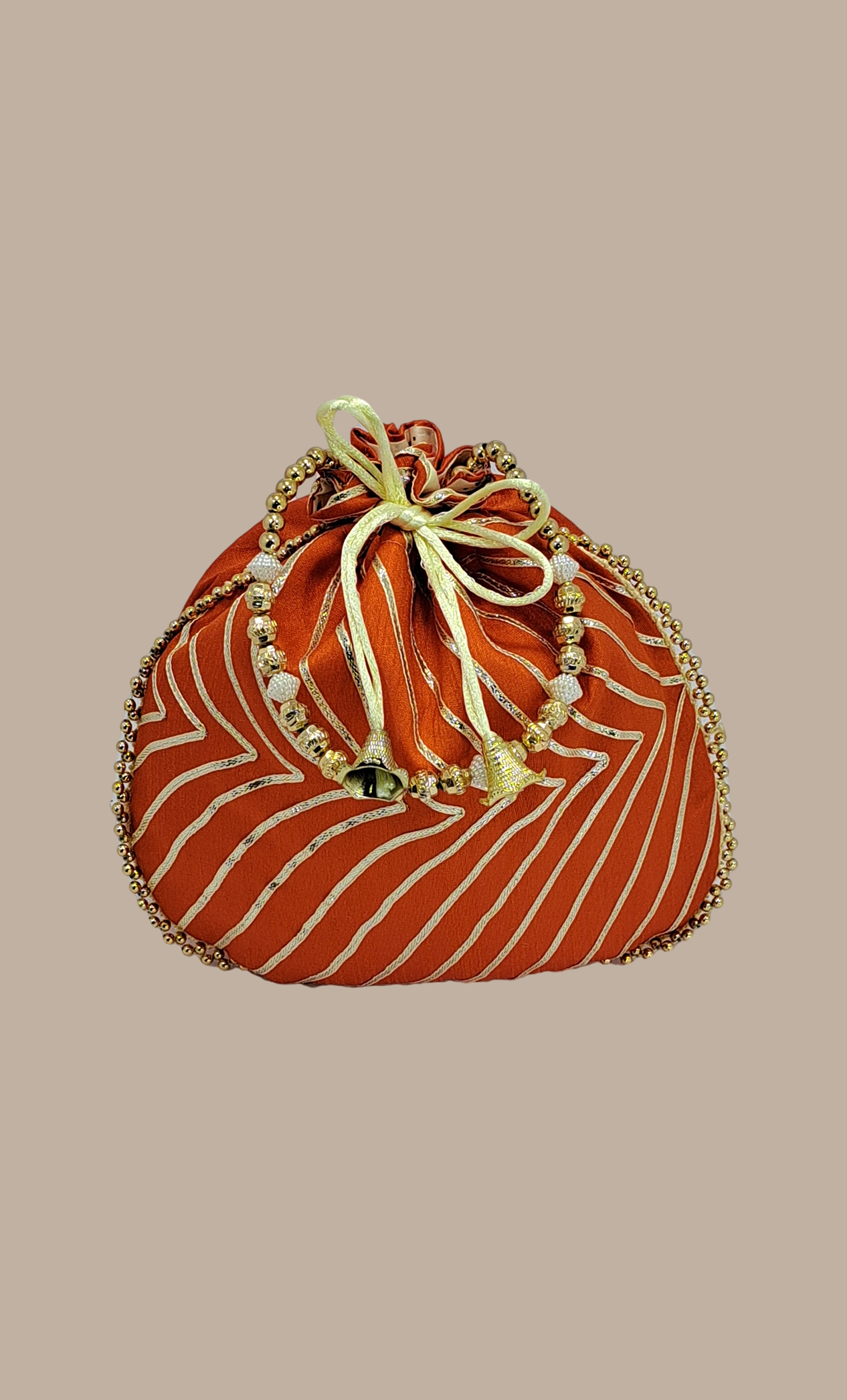 Deep Orange Embroidered Pouch Bag