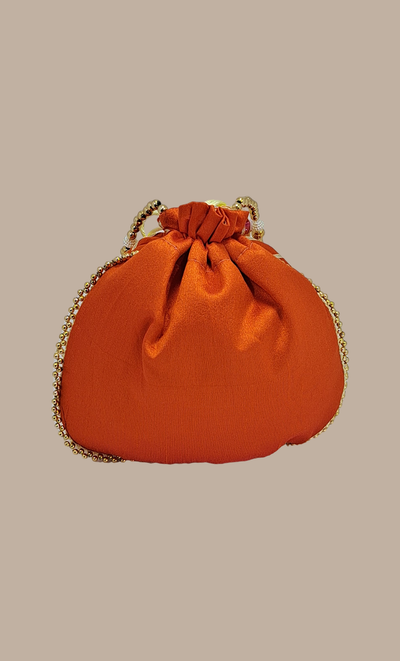 Deep Orange Embroidered Pouch Bag