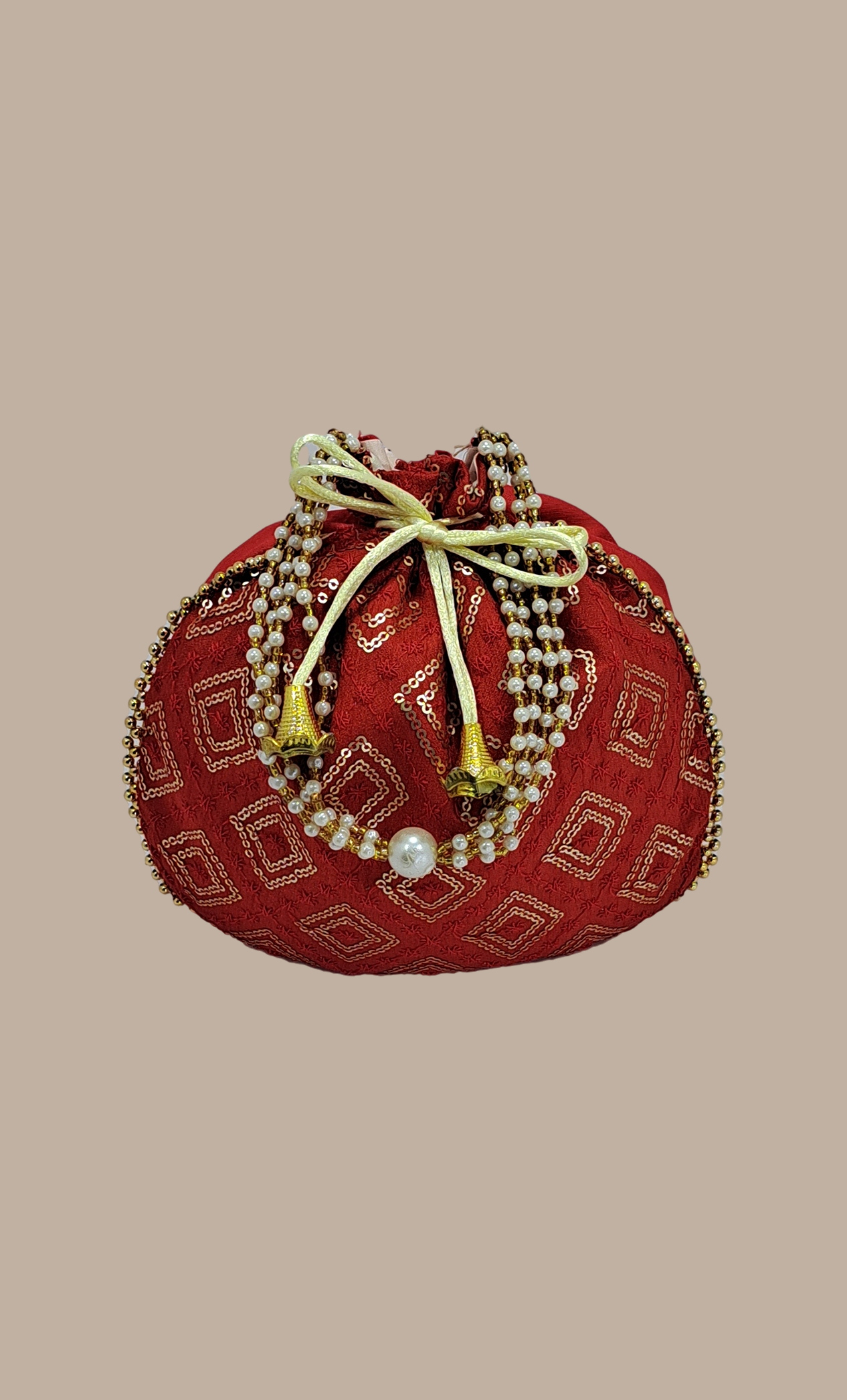 Red Embroidered Pouch Bag