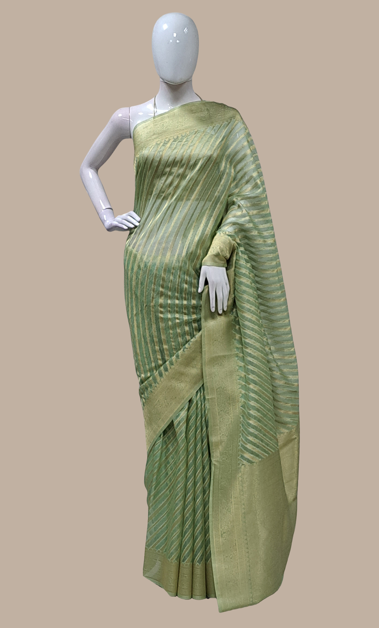 Light Olive Embroidered Sari