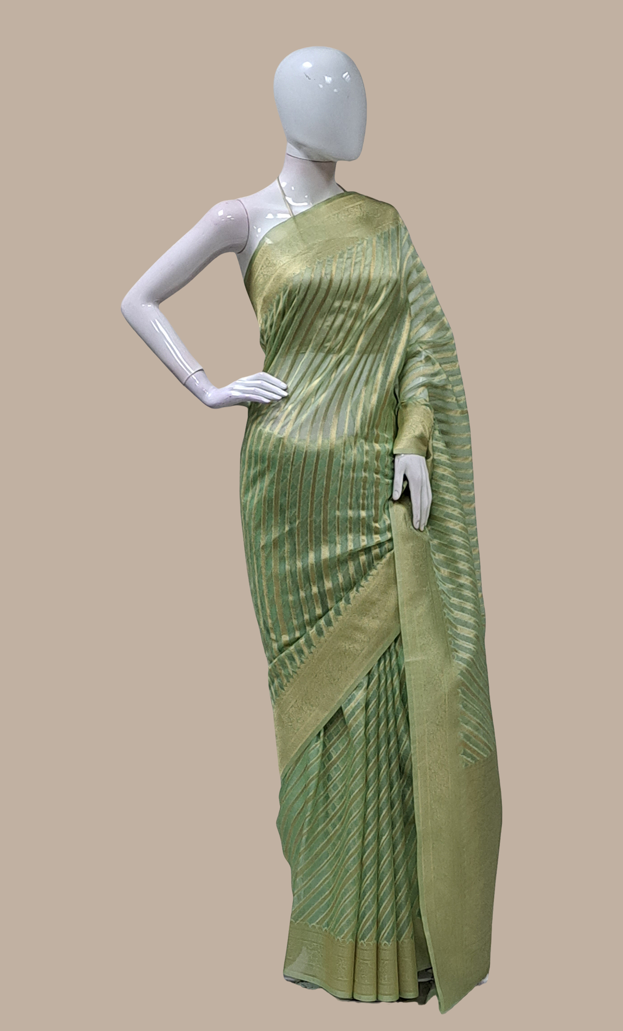 Light Olive Embroidered Sari