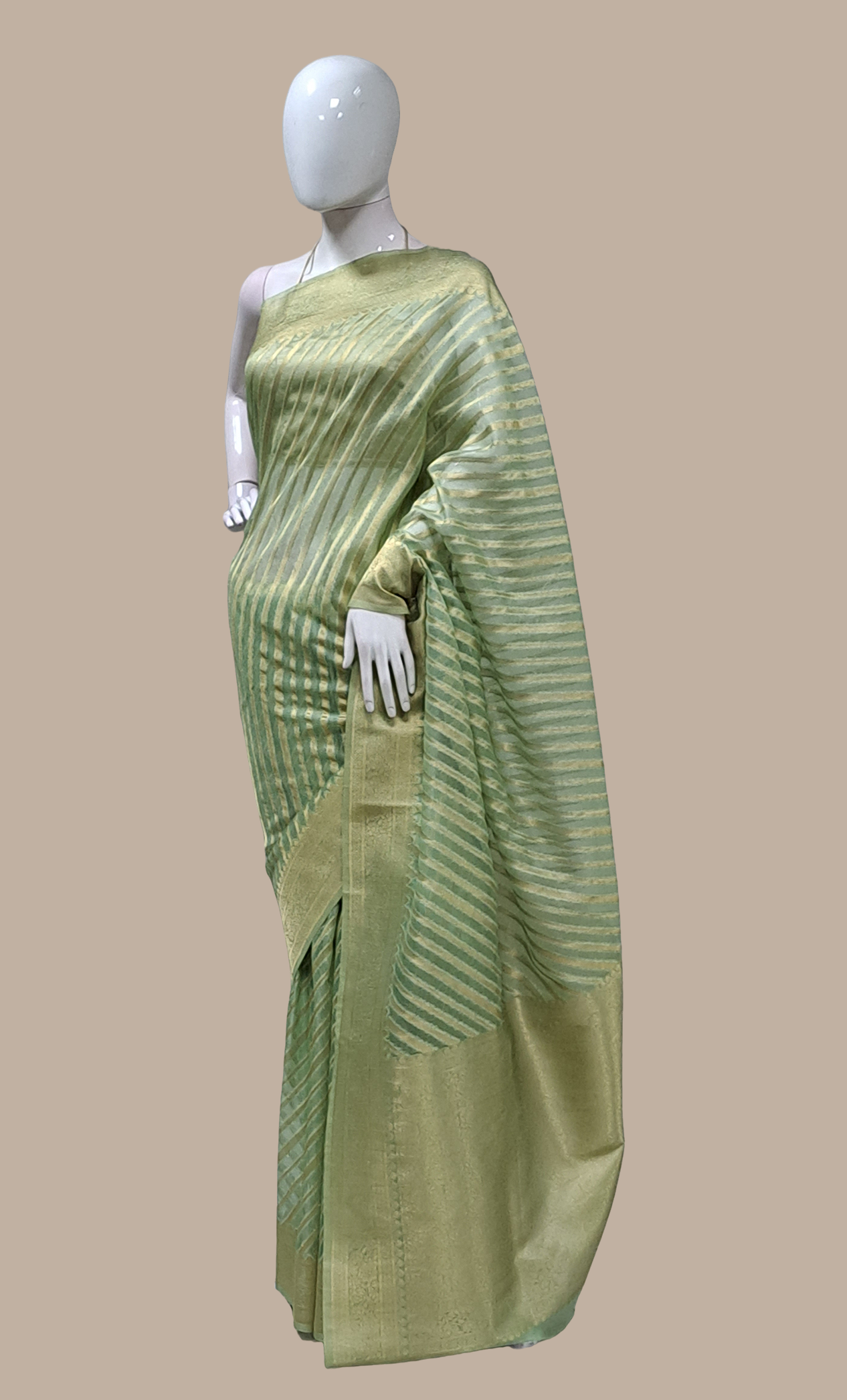 Light Olive Embroidered Sari