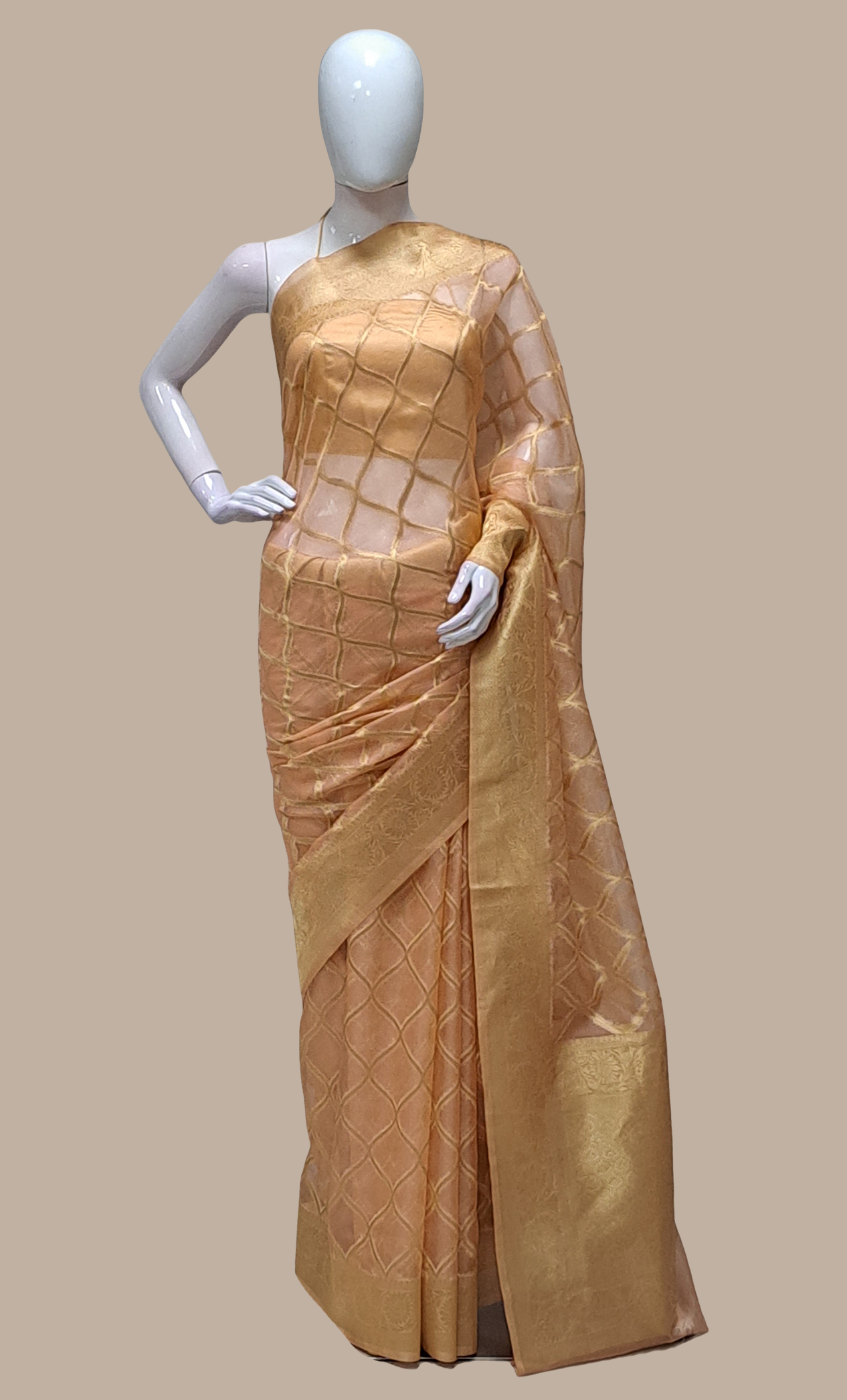 Peach Embroidered Sari