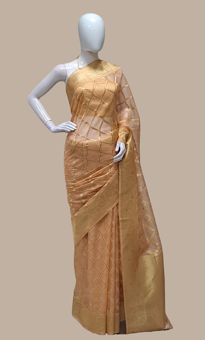 Peach Embroidered Sari