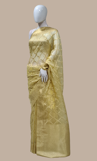 Lemon Embroidered Sari