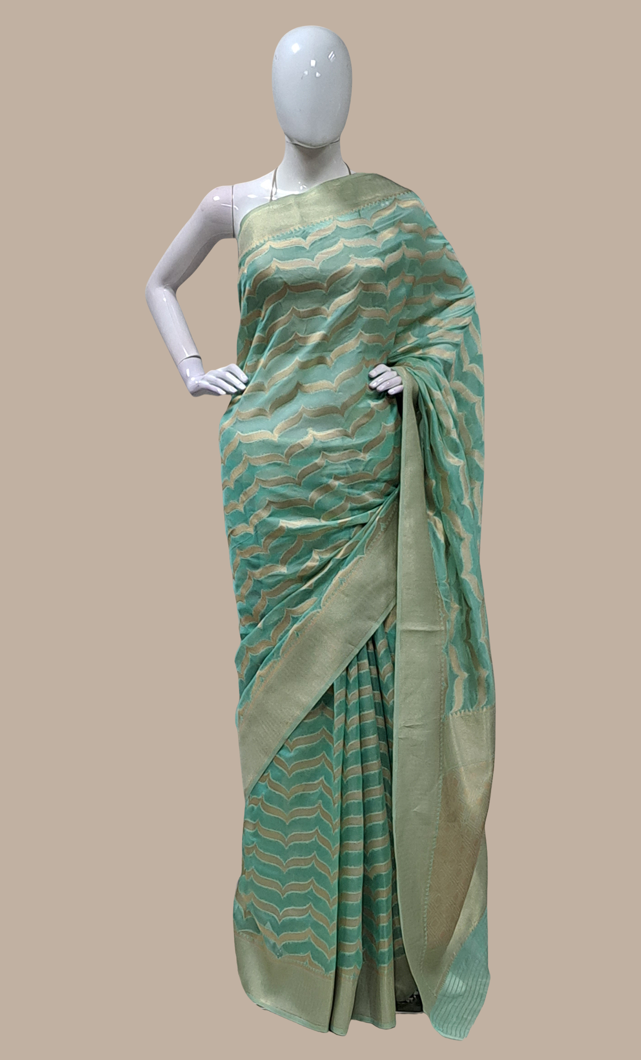 Sea Green Embroidered Sari