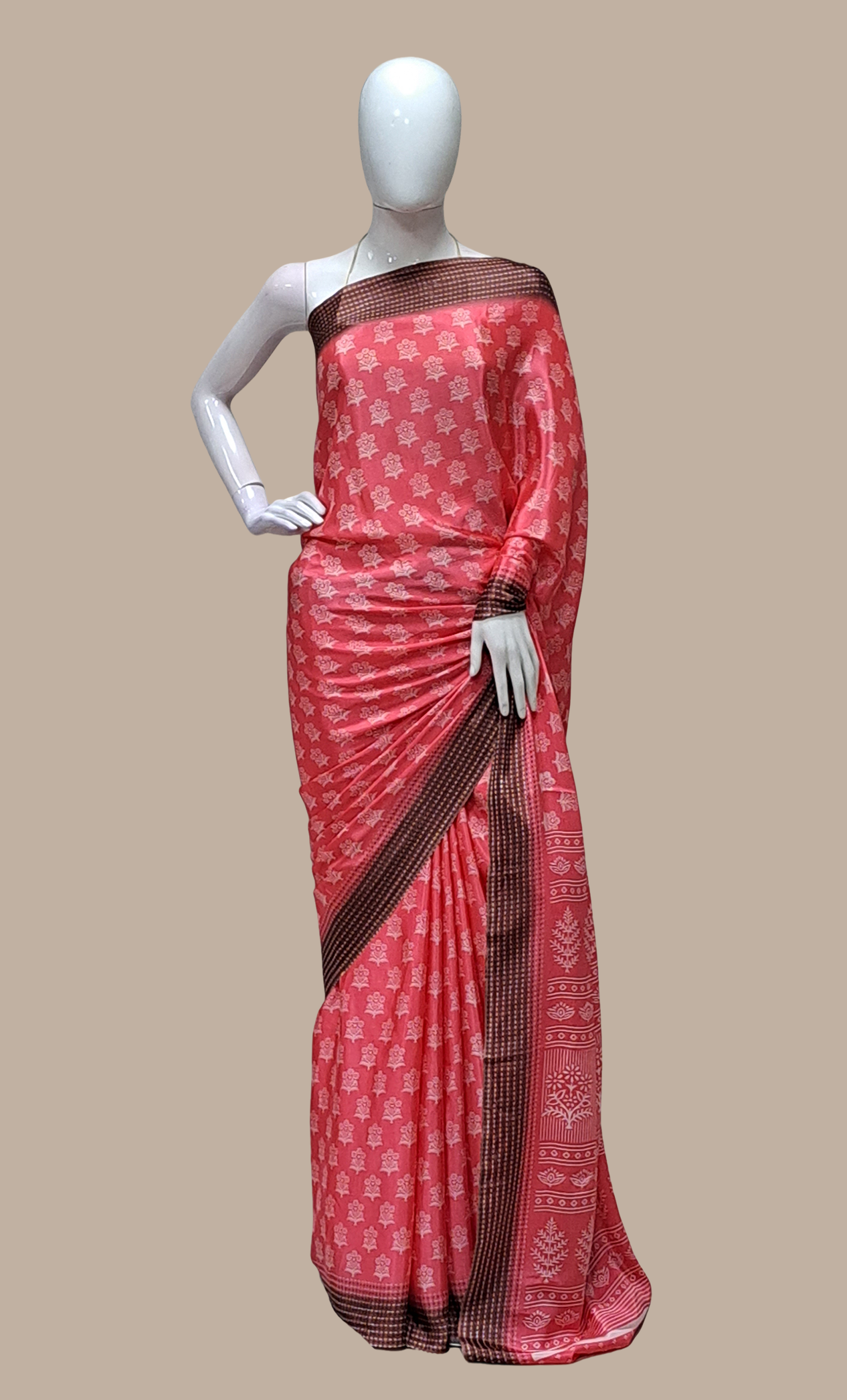 Coral Printed Sari