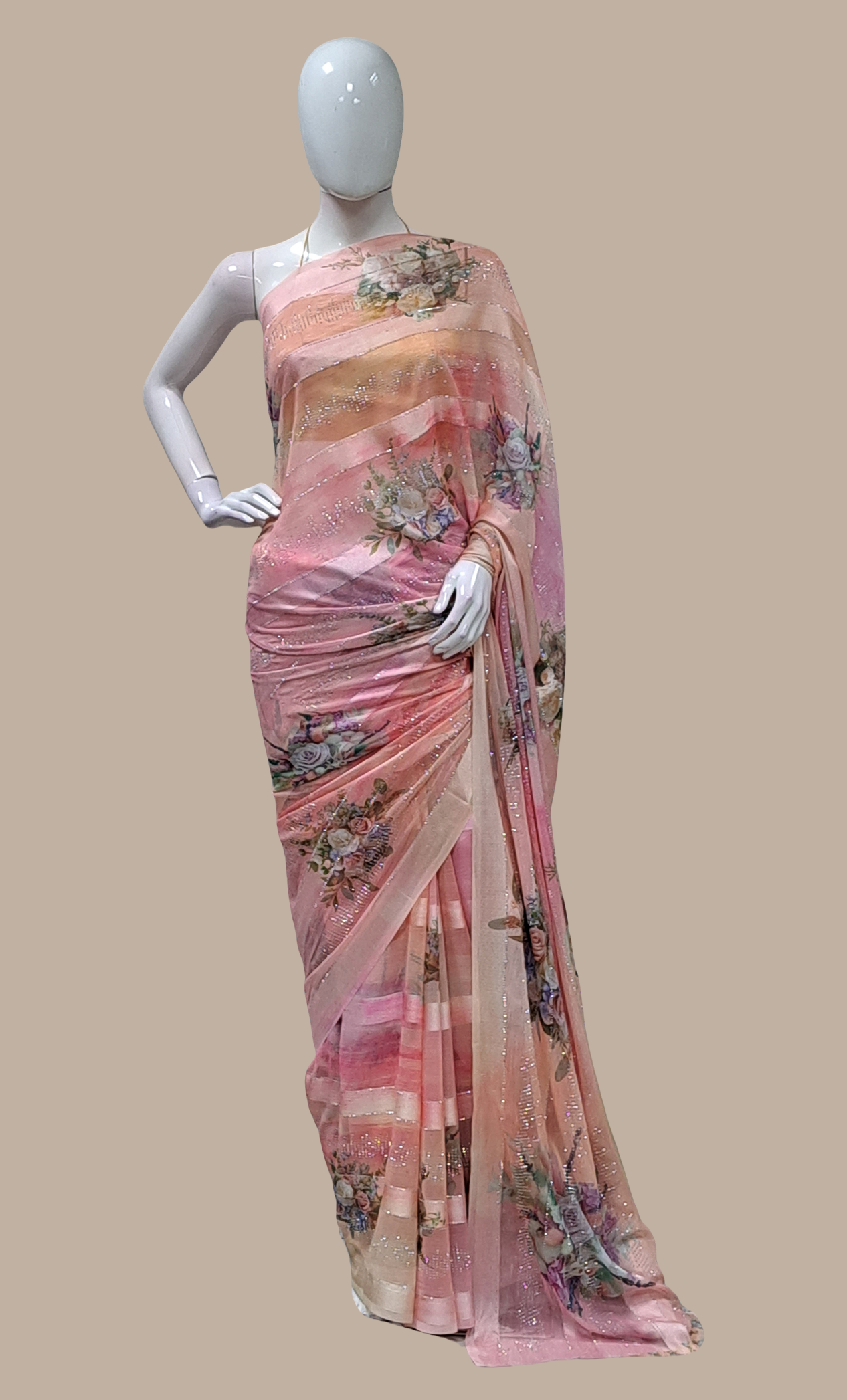 Peach Embroidered Sari