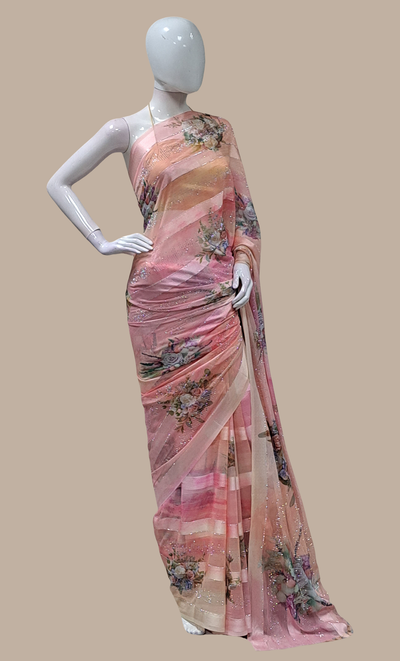 Peach Embroidered Sari