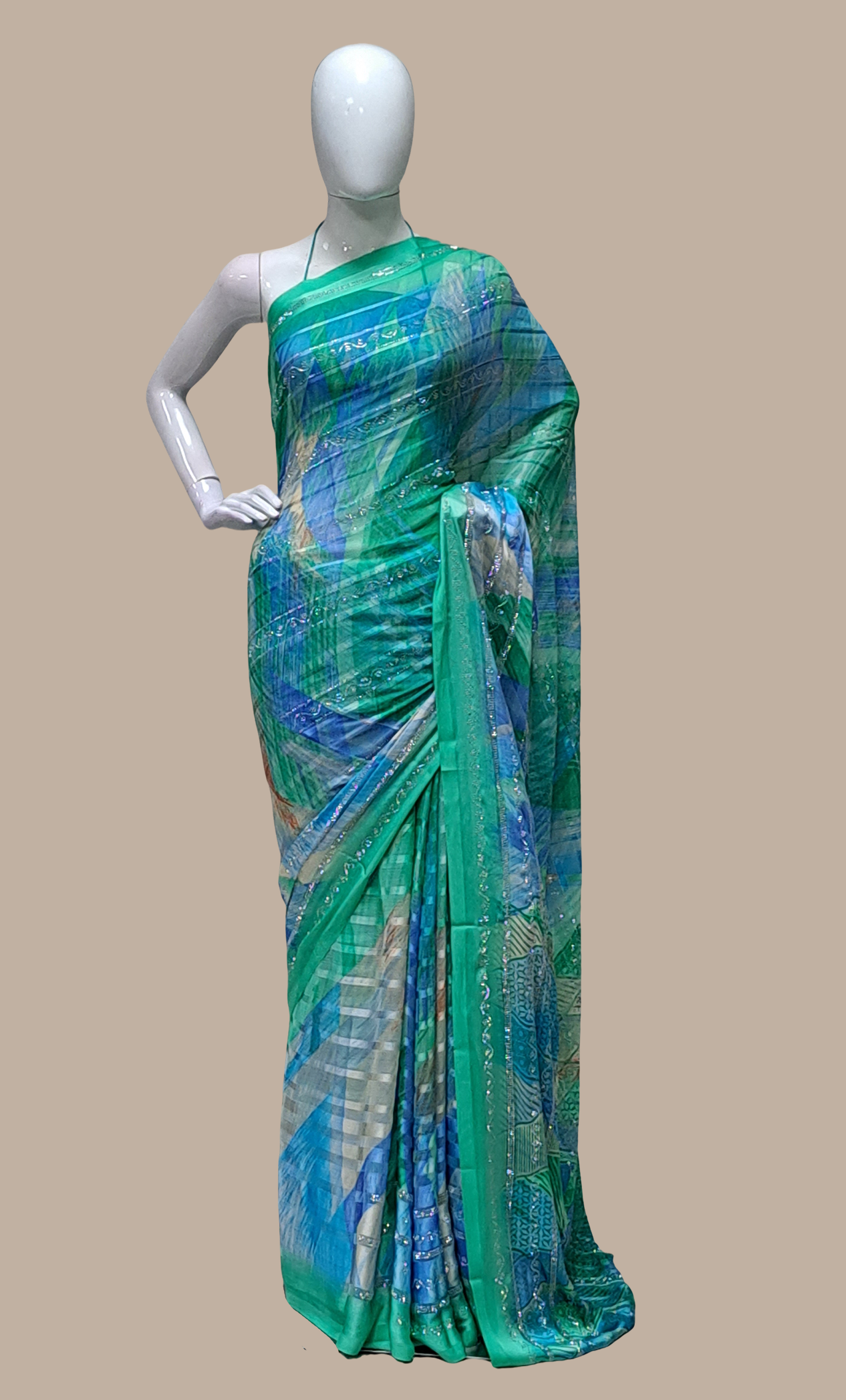 Bright Green Embroidered Sari