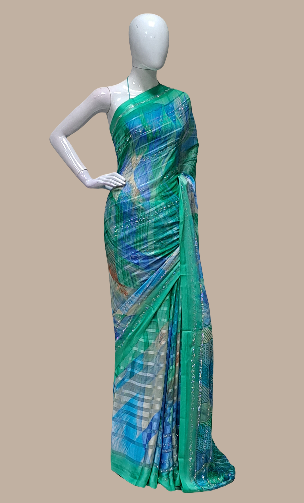 Bright Green Embroidered Sari