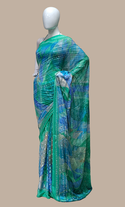 Bright Green Embroidered Sari