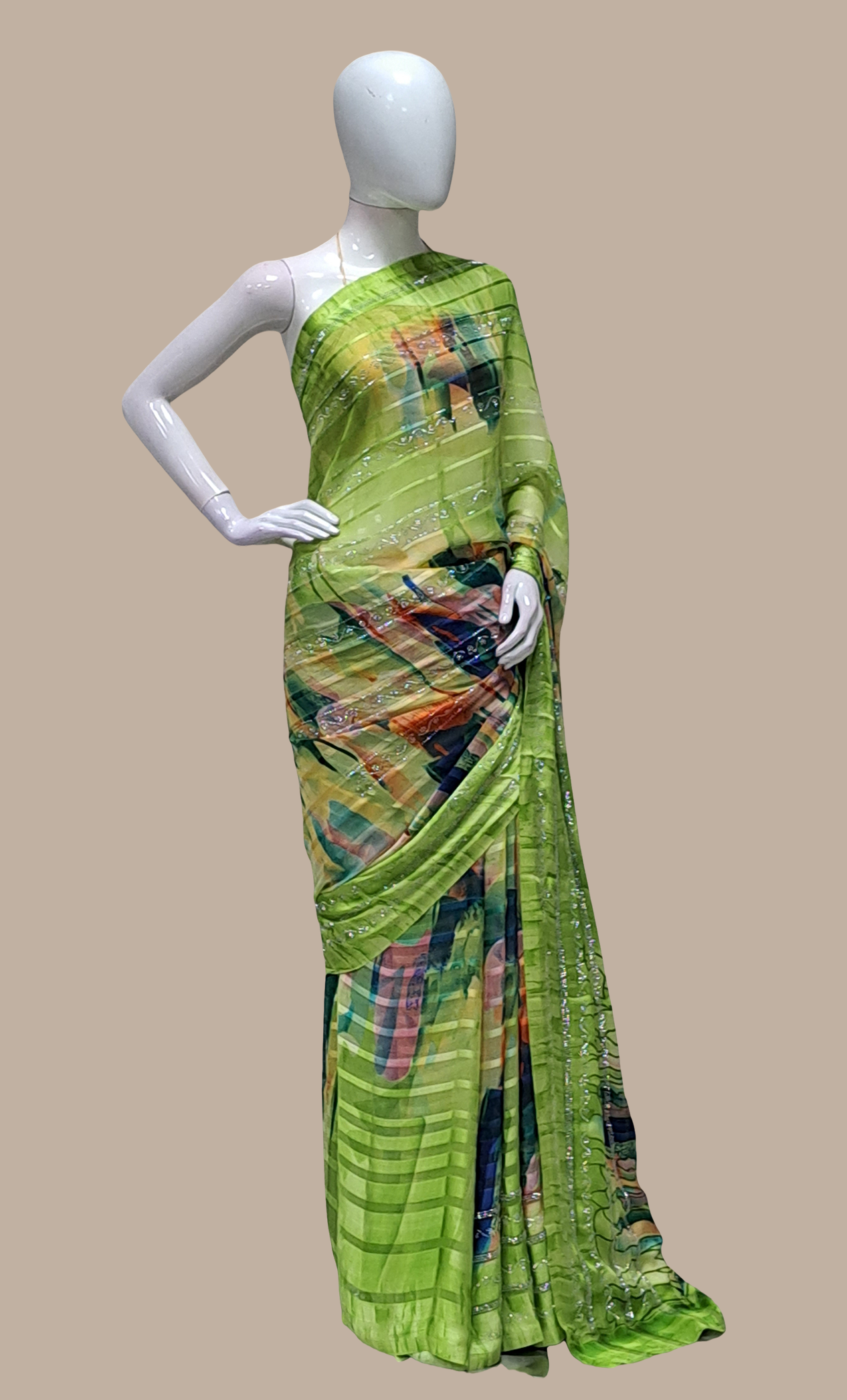 Lime Green Embroidered Sari