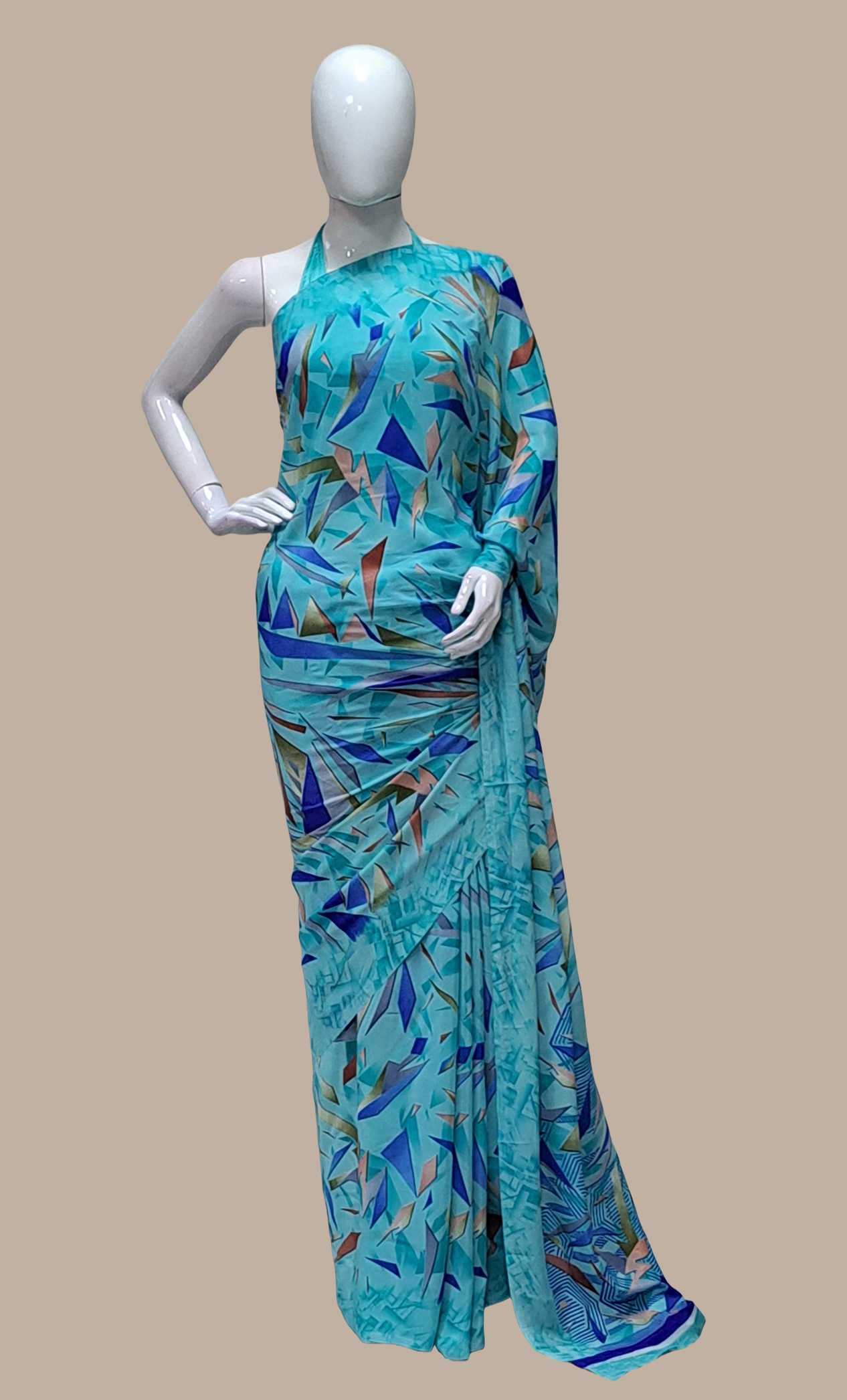 Aqua Printed Sari